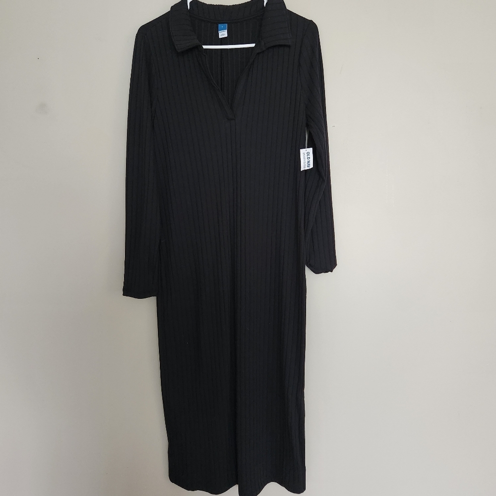 New old navy ribbed collared v neck midi dress size large